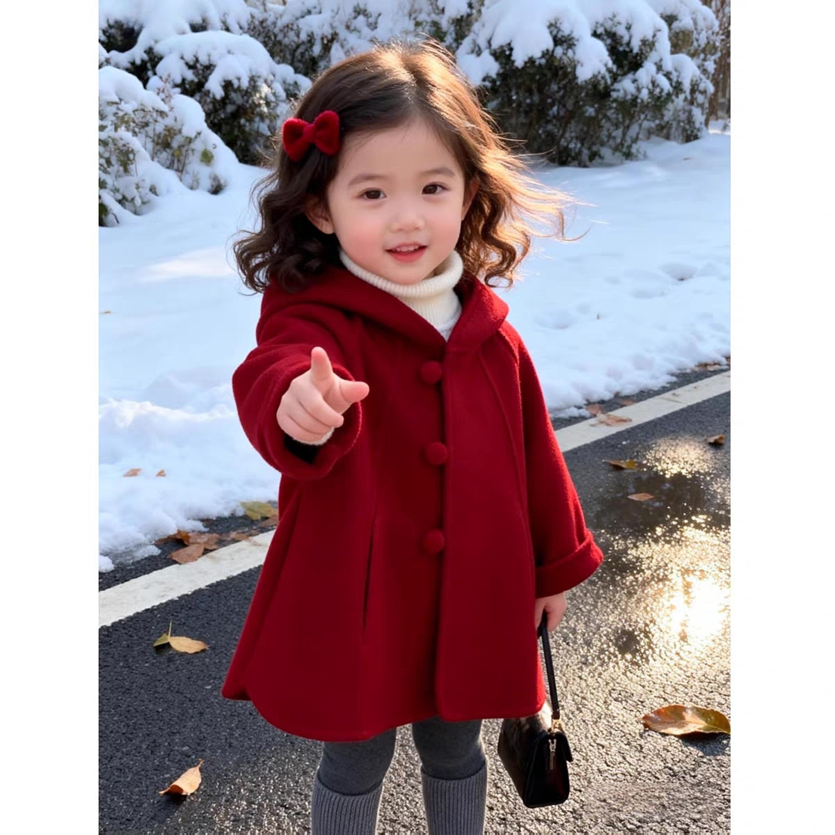 Winter Clothing Baby - เสื้อโค้ทขนสัตว์สำหรับเด็กผู้หญิง ฤดูใบไม้ร่วง ฤดูหนาว ใหม่ เสื้อโค้ทมีฮู้ดสีแดงสำหรับเด็กเล็ก ชุดตรุษจีน