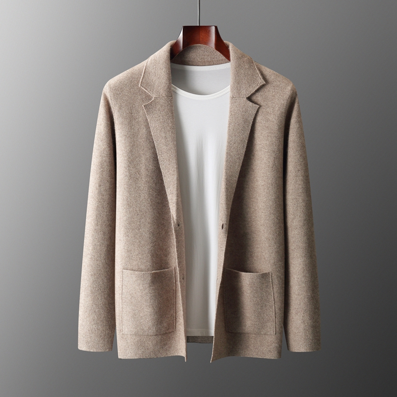 Winter Clothing Uae - ชุดสูทขนแกะเมอริโน100% สำหรับผู้ชายเสื้อสเวตเตอร์ถักคาร์ดิแกนถักสีพื้นหนาเสื้อแจ็คเก็ตแคชเมียร์สำหรับฤดูใบไม้ร่วงฤดูหนาว