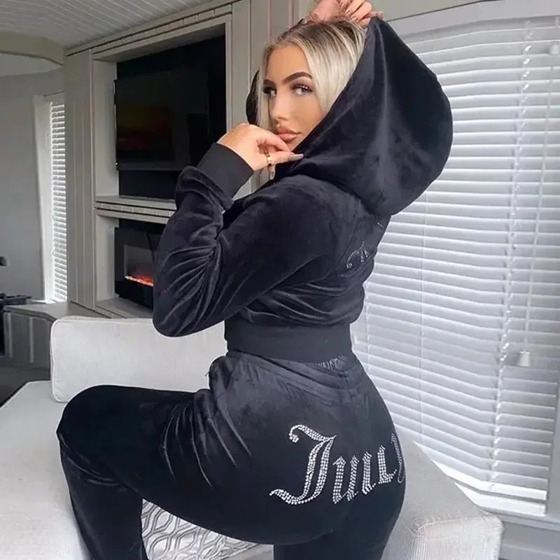 Winter Clothing For Women - 2025 ใหม่ฤดูหนาว Juicy Coutoure ผู้หญิงกํามะหยี่เพชรแขนยาวกางเกง Hoodie