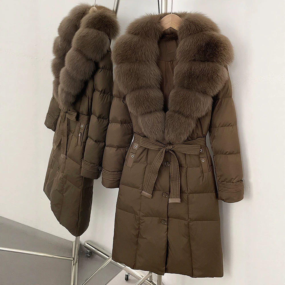 Puffer Jacket Women Down - เสื้อแจ็คเก็ตขนเป็ดแท้สีขาวสำหรับผู้หญิง พร้อมขนเฟอร์แท้กันน้ำ คอขนสุนัขจิ้งจอกแท้ เหมาะสำหรับฤดูใบไม้ร่วงและฤดูหนาว