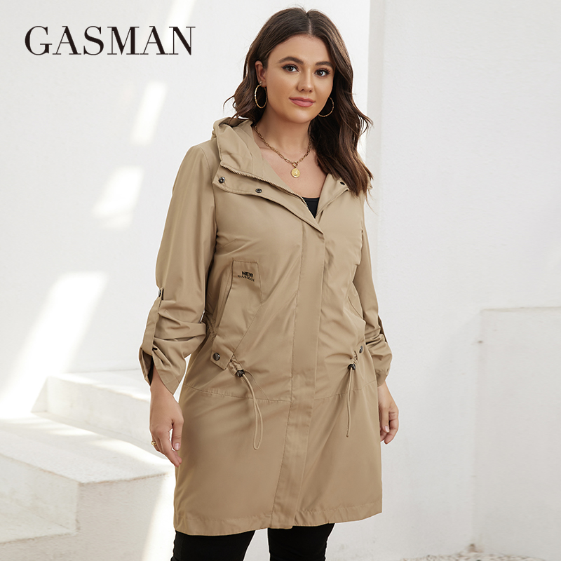 Winter Clothing Deals - GASMAN ฤดูใบไม้ร่วงเสื้อฝน Plus ขนาดผู้หญิงกลางความยาวเข็มขัดซิปแจ็คเก็ตผู้หญิงสีทึบเสื้อกันหนาว Parkas GM-8299