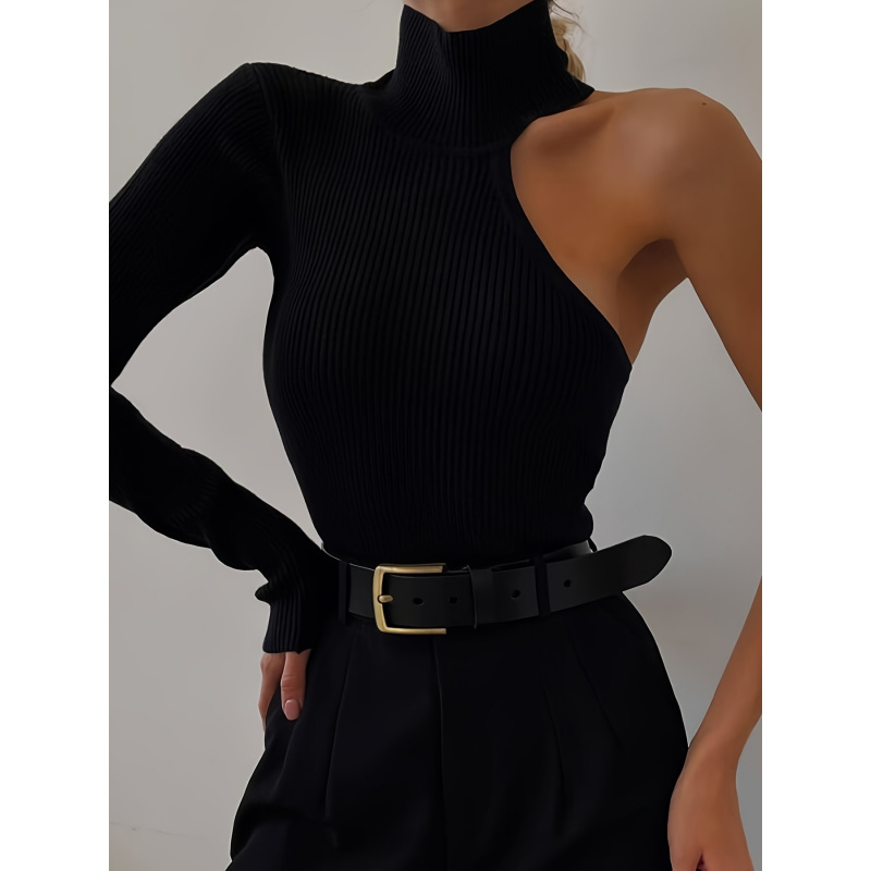 Winter Clothing For Women - บอดี้สูทแขนยาวแบบไหล่เดียว ผ้าริบเนื้อแน่น ทรงไม่สมมาตร เซ็กซี่ เหมาะสำหรับฤดูใบไม้ร่วงและฤดูหนาว เสื้อผ้าผู้หญิง