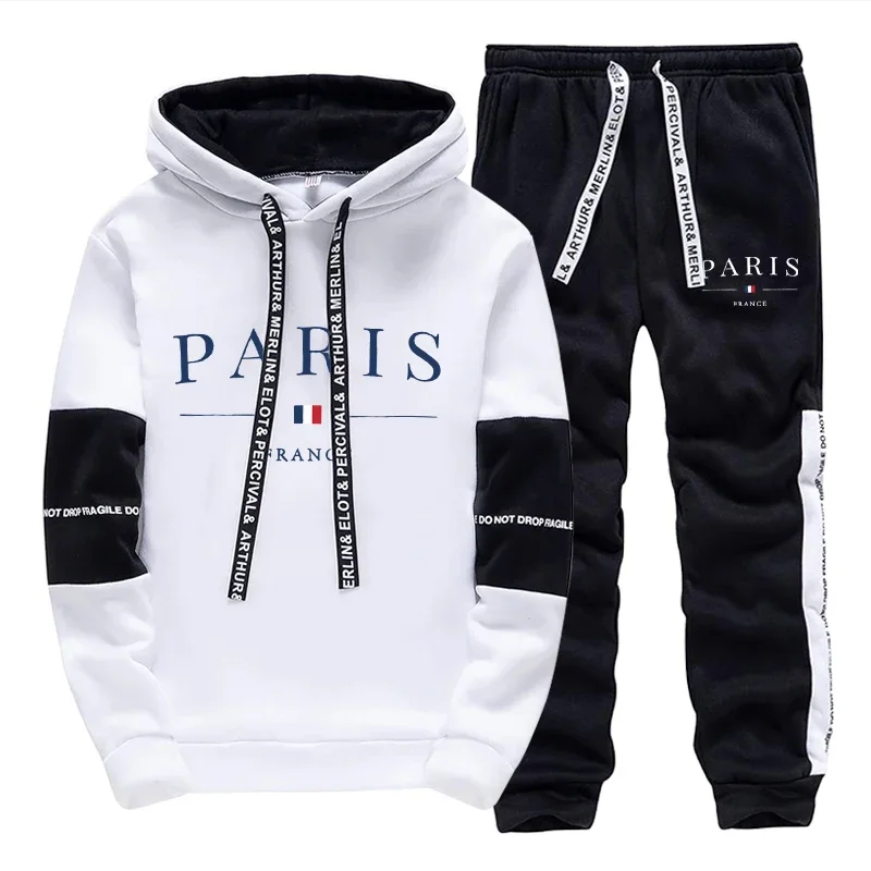 Winter Clothing Fashion - ชุดวอร์มผู้ชาย 2 ชิ้น ลายพิมพ์ เสื้อฮู้ดลำลองสำหรับกิจกรรมกลางแจ้ง เสื้อผ้ากีฬา