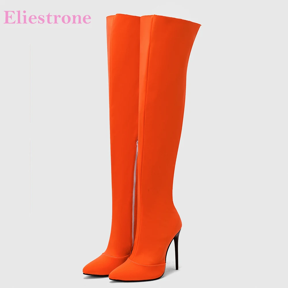 Winter Clothing For Women - ฤดูหนาวใหม่ Glamour สีส้มสีเหลืองผู้หญิงกว่าเข่ารองเท้าบูทร้อนสูงบางส้น Lady รองเท้า PLUS