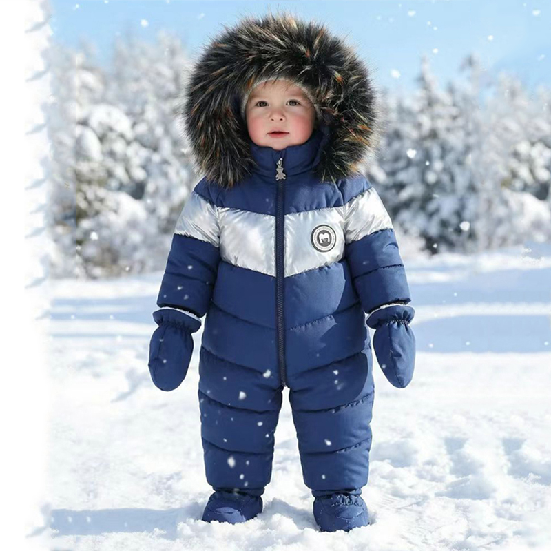 Winter Clothing Baby - ชุดรอมเปอร์เด็กแรกเกิดฤดูหนาวพร้อมถุงมือ ชุดเด็กผู้หญิงหนาอุ่น ชุดจั๊มสูทเด็กผู้ชายมีฮู้ด ชุดเสื้อผ้าเด็ก 0-18 เดือน